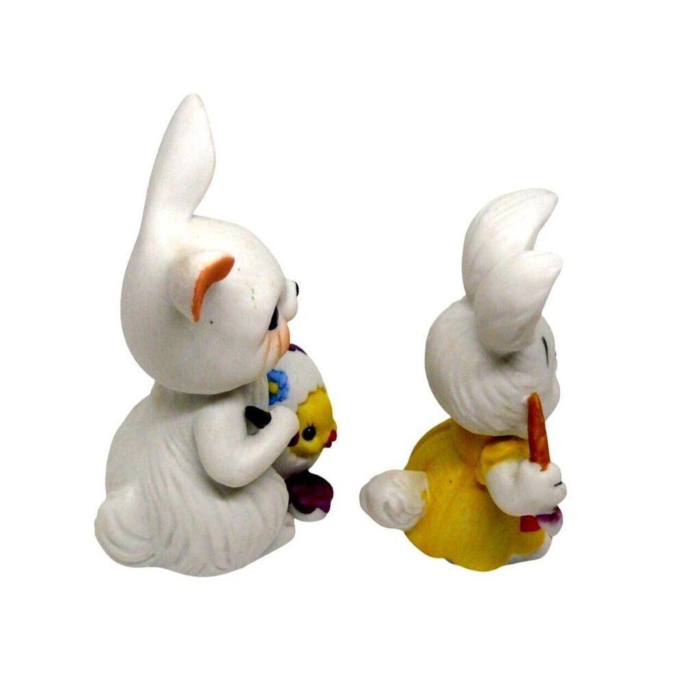 Rare Hand-Painted Porcelain Bunny Figurines Easter Egg & Paintbrush Accents Vtg - Picture 3 of 5